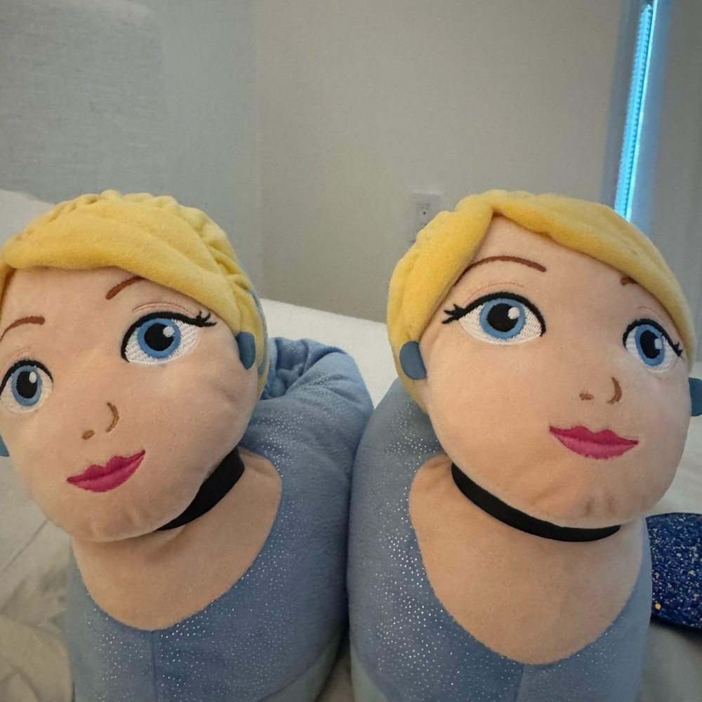 Blue and Yellow Princess Plush Slippers